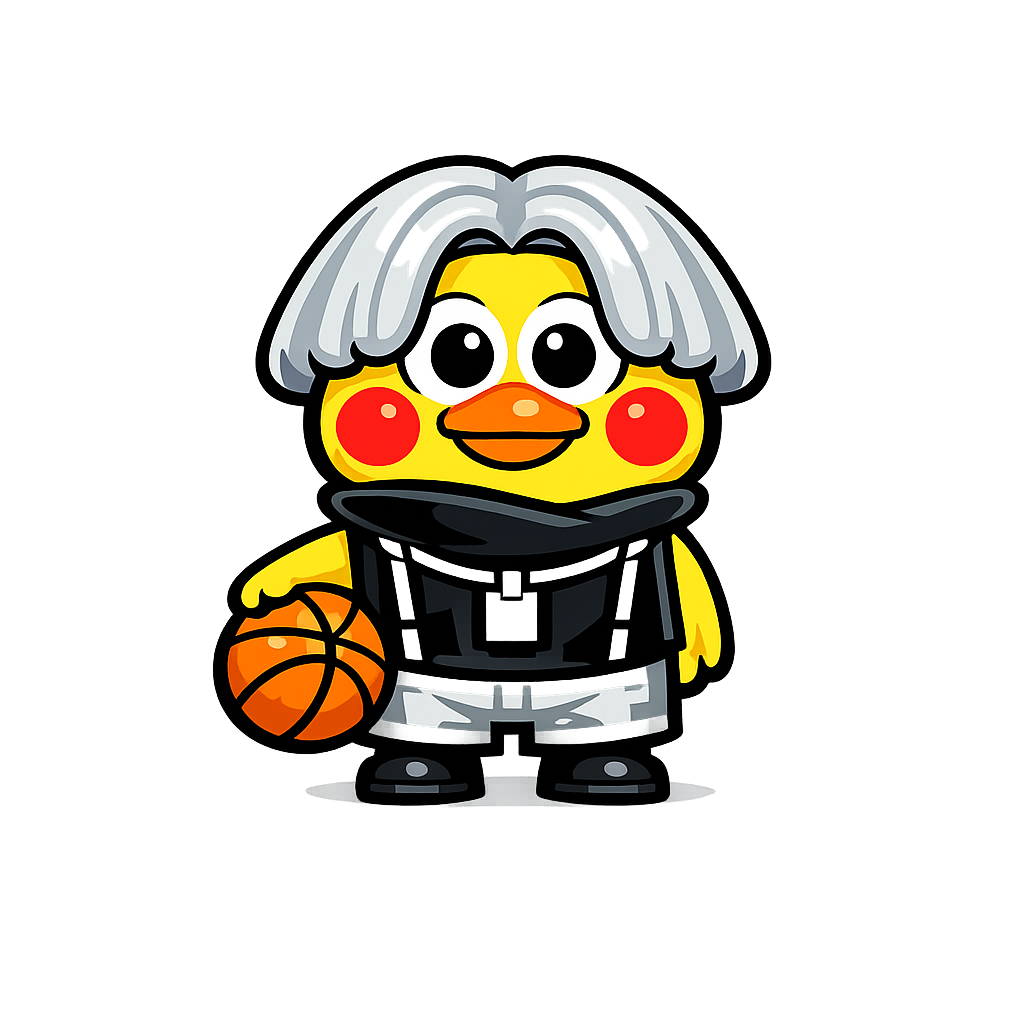 Hoop Duck Codex Pet sprite preview showing a yellow basketball duck with silver hair, a black hoodie, sneakers, and court-ready poses.